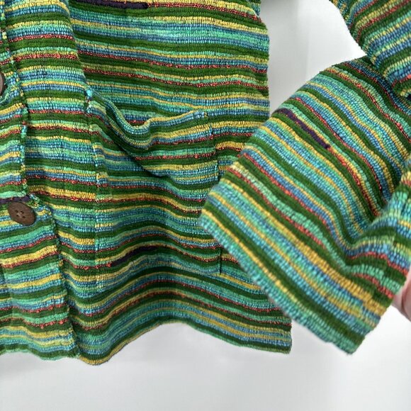 The Territory Ahead Green Tweed Jacket Size Medium Petite Green Blue Stripes - Picture 2 of 5